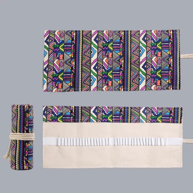 48 отверстий Холщовый пенал Roll Up Pen Case Школьные принадлежности для студентов Кисточка Ручка Сумка Симпатичные пеналы Канцелярские принадлежности