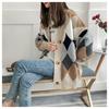 Plaid Chic Cardigans Button Puff Sleeve Checkered Oversized Women's Sweaters Winter Spring Sweater Tops