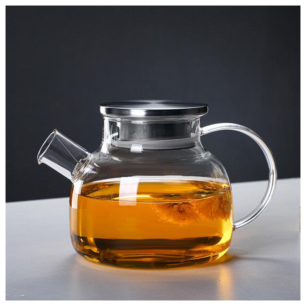 Large Transparent Glass Teapot Stovetop & Microwave Safe Kettles for Brewing Hot or Cold Tea