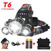 T6 Мощный налобный фонарь Перезаряжаемый светодиодный налобный фонарь Регулируемый на 90° фонарик Для рыбалки, охоты, кемпинга, Портативный фонарик-лампа