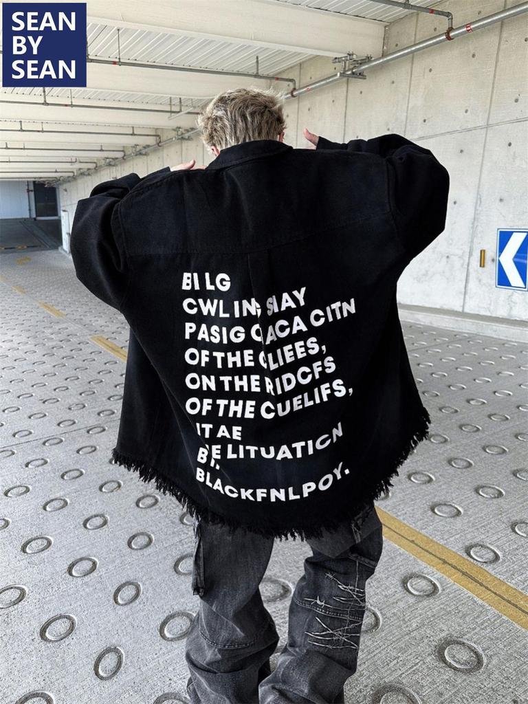 Men's Trendy Fringe Distressed Denim Jacket - Retro High-End Pique Workwear