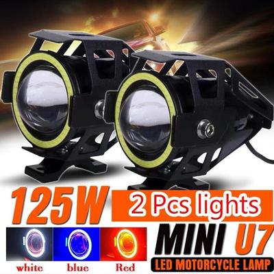 2 шт. светодиодные фары для мотоциклов 125 Вт прожектор Mini U7 Angel Light