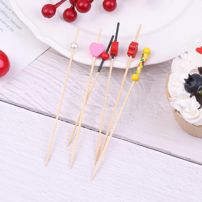 100pc12cm Heart Bamboo Pick Buffet Cupcake Fruit Fork Party Dessert Salad Stick Cocktail Skewer for Wedding Decor