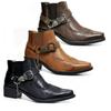 Fashion Handmade Men's Boots Vintage Cowboy Boots Leather High Top Casual Shoes Buckle Strap Punk Shoes Pointed Toe Men Motorcycle Boots