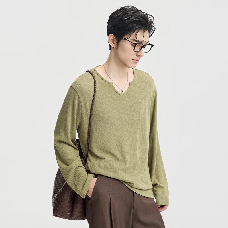 Men's Stylish U-Neck Jacquard Long Sleeve T-Shirt