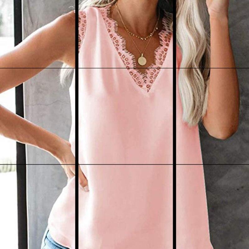 Сексуальный шифоновый жилет без рукавов 2023, летний однотонный модный кружевной топ с v-образным вырезом, женский топ на бретелях, повседневная свободная одежда Blusas 24706