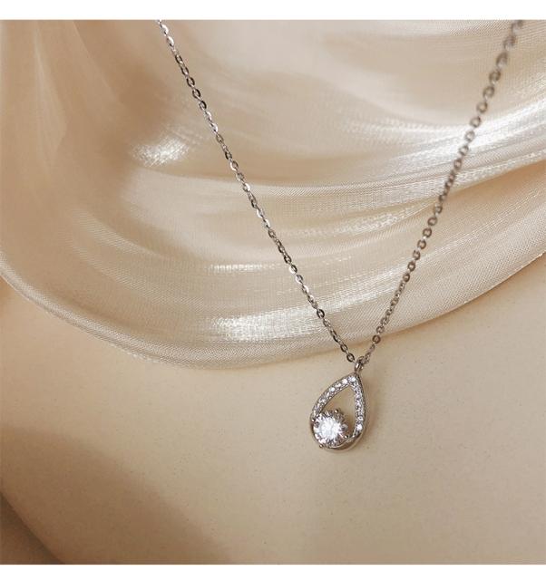Fashion 925 Sterling Silver Water Drop Necklace Sparkling Zircon Pendant Romantic Woman Engagement Birthday Jewelry Gift