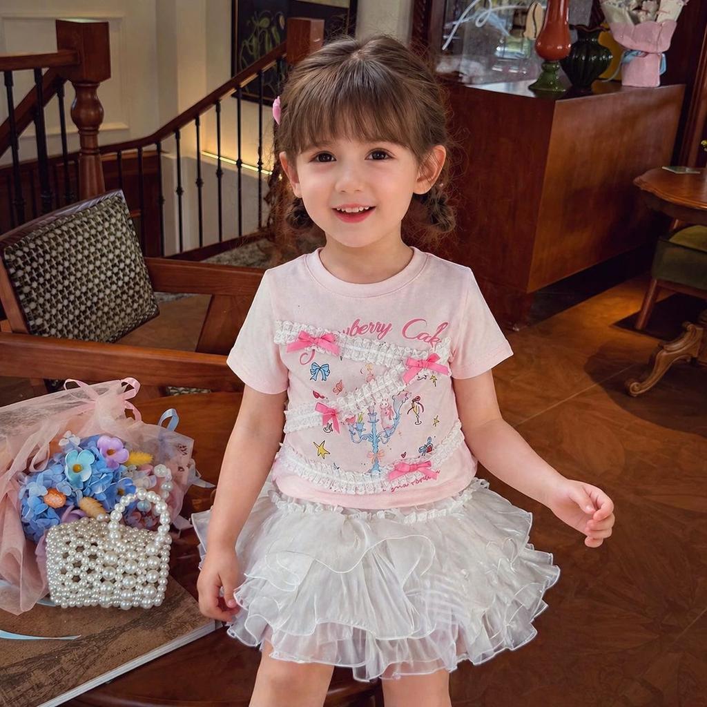 Girls Summer Lightweight Cartoon Short Sleeve T Shirt Cute Princess Top