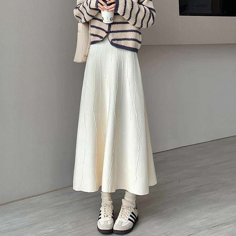 Трикотажная юбка женская осенне-зимняя юбка-свитер средней длины с высокой талией