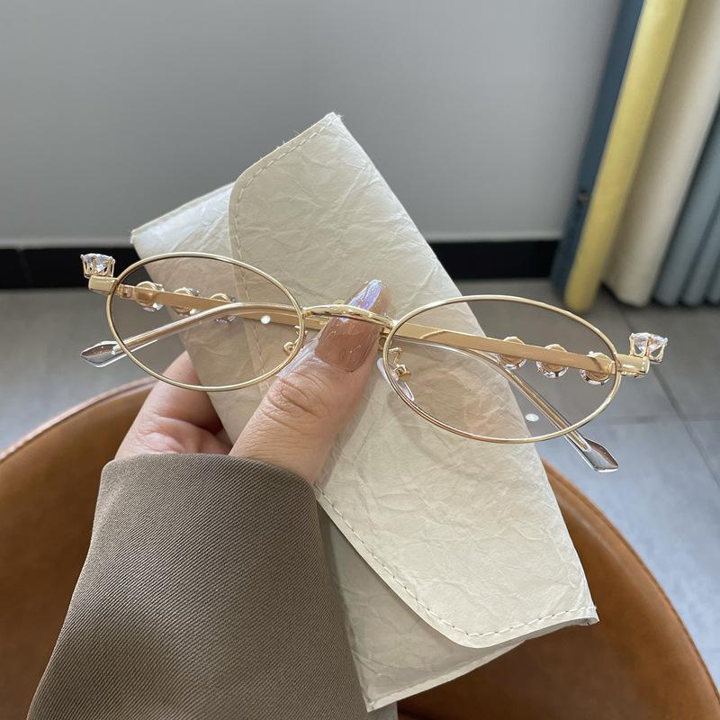 1/2Pcs Punk Oval Shades Rhinestone Glasses Women Men Exaggerated Y2K Retro Eyewear Stainless Steel Oval Metal Frame Eyeglasses