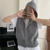 Hooded Knitted Vest New Zipper Cardigan for Women Short Loose Fitting Sleeveless Sweater Jacket for Outerwear