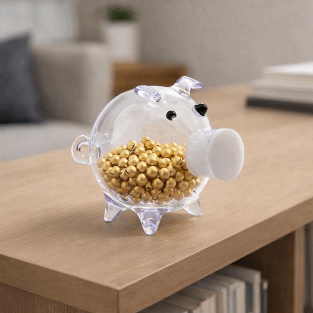 Visible Pig Shape Piggy Bank Cartoon Golden Beans Container Delicate Piggy Money Bank  Home Decor