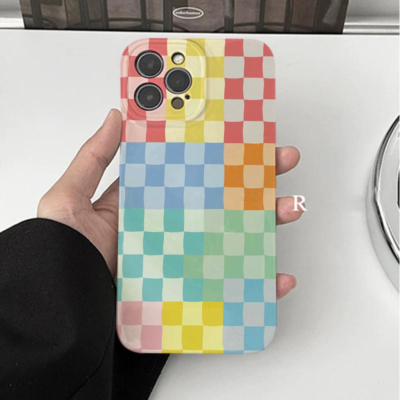 Яркий клетчатый дизайн чехол для телефона подходит для iPhone 17 16 15 14 13 12 11 Pro/Max/Plus противоударная задняя крышка