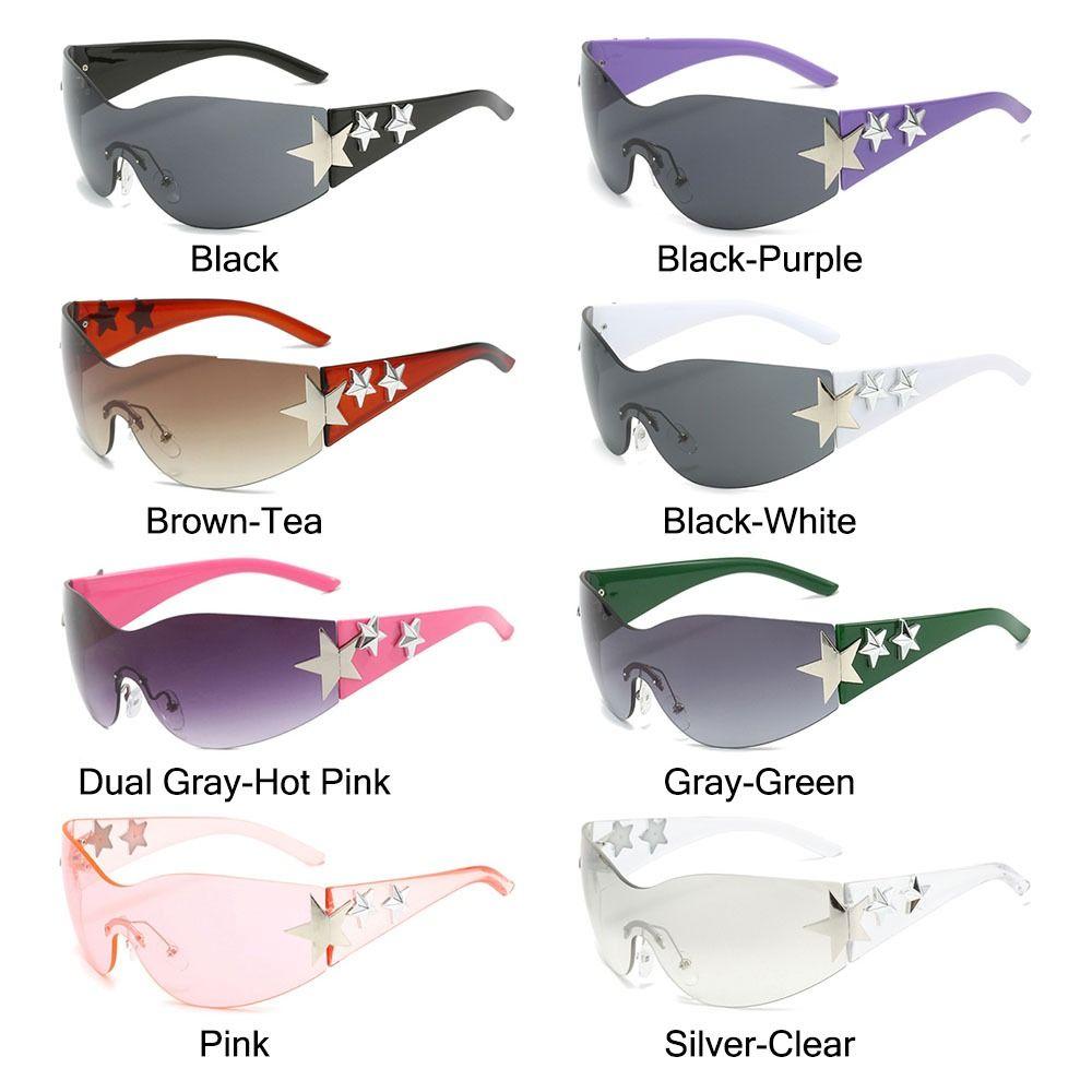 Солнцезащитные очки без оправы со звездами и футуристическими оттенками, крутые солнцезащитные очки Y2K для женщин