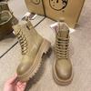 Модные женские трендовые новые женские спортивные ботинки на высоком каблуке со шнуровкой, однотонные, зимние, нескользящие, удобные, на толстой подошве, модные ботинки
