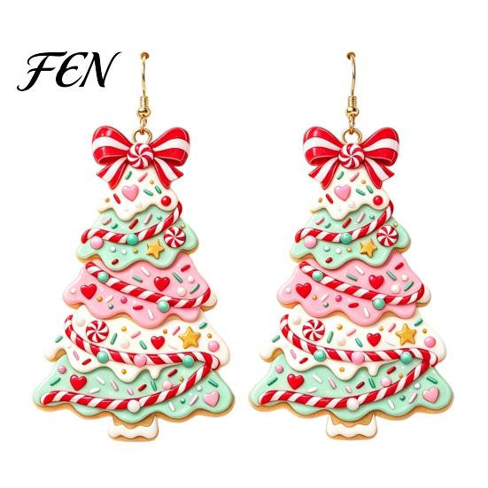 Holiday Party Jewelry Christmas 2D Acrylic Earrings, Colorful Tree Dangle Earrings with Bow Decorative Decor, Lightweight Drop Jewelry, Decorations