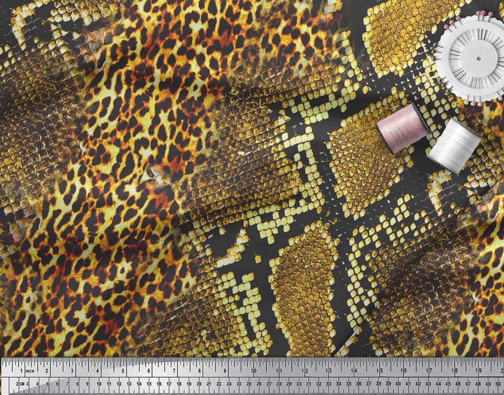 Soimoi Оранжевая японская креп-сатиновая ткань с принтом леопарда и змеиной кожи животных ткань для рукоделия по метрам 42 дюйма