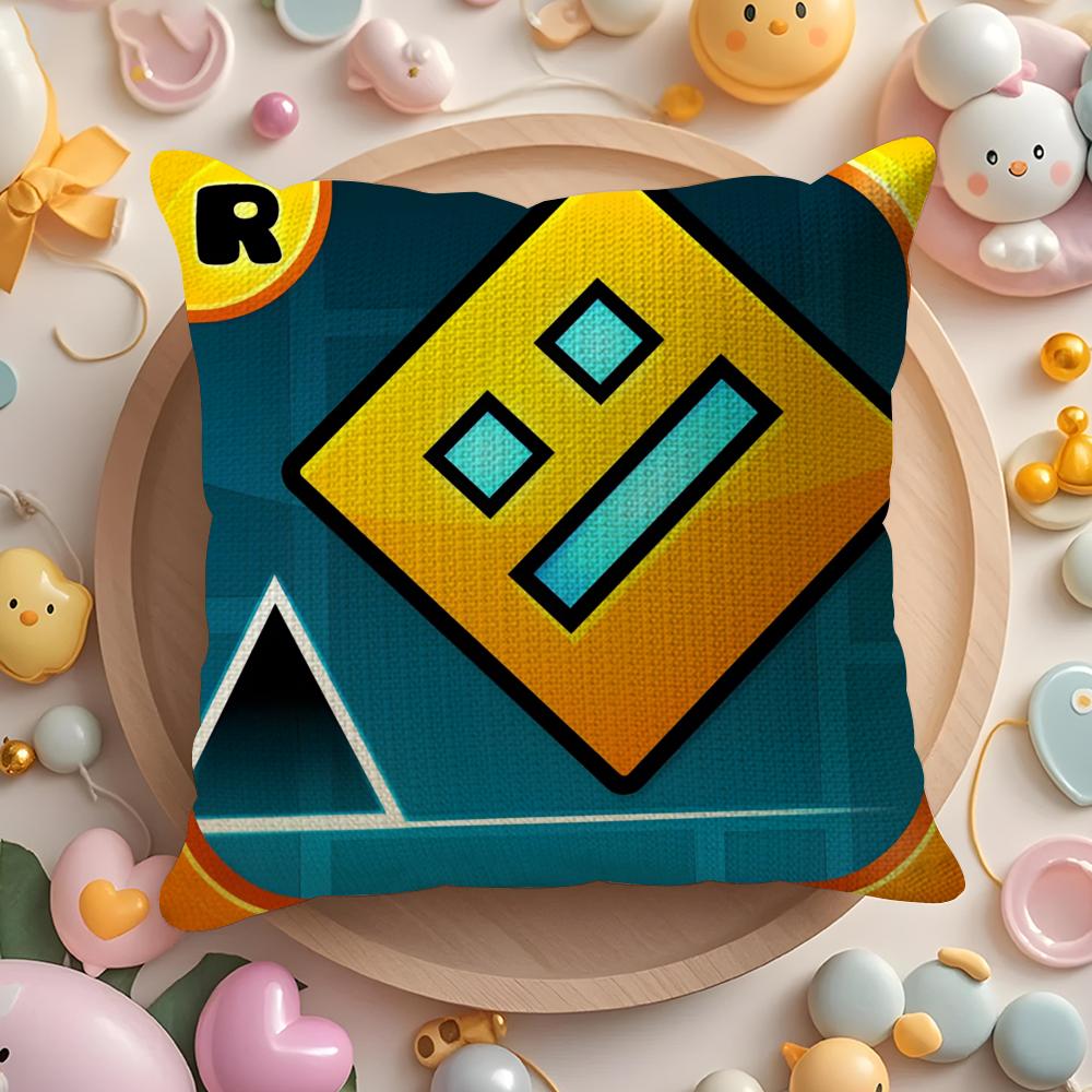 Art GGeometry Dash Video Game Pillow Case Pattern Printed Pillowcase for Living Room Sofa Cushion Cover Bedroom Decor