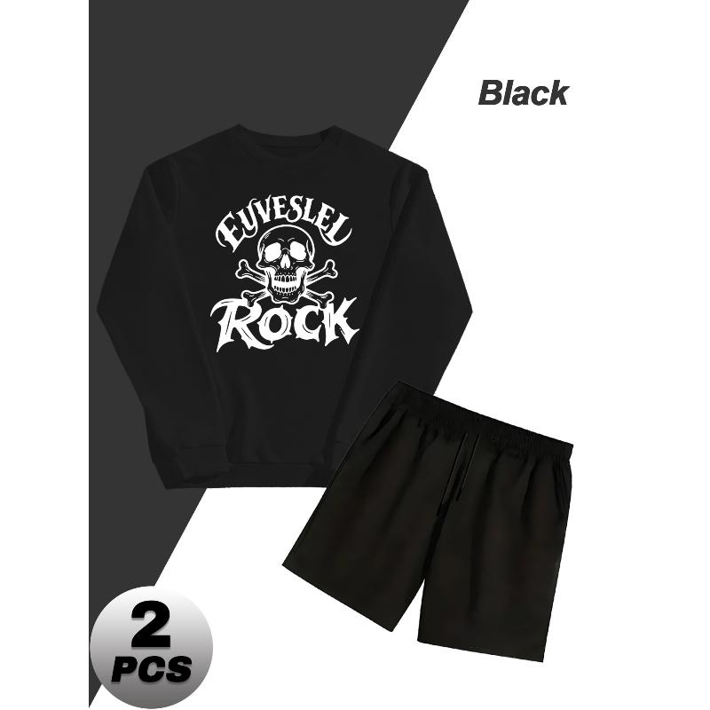 Men's Outfit Crew Neck Sweatshirt and Shorts Casual Daily