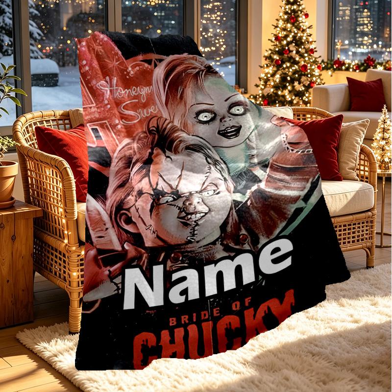 Custom Name Personalized Bride of Chucky Print Blanket, Home Decor, Bedroom, Sofa, Camping, Couch, Gifts for Birthday ChristmasEnthusiasts