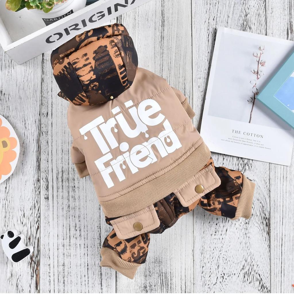 Домашние животные четвероногие парки с капюшоном для собак теплый принтованный четырехногий ветрозащитный уличный комбинезон одежда для маленьких собак одежда для щенков