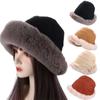 Windproof Large Winter Japanese Wide Brim Korean Style Beanies Woolen Women Hat Plush Bucket  Hat