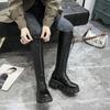 Winter Knee-high Boots Women's Black Punk Leather Combat Boots Gothic Shoes
