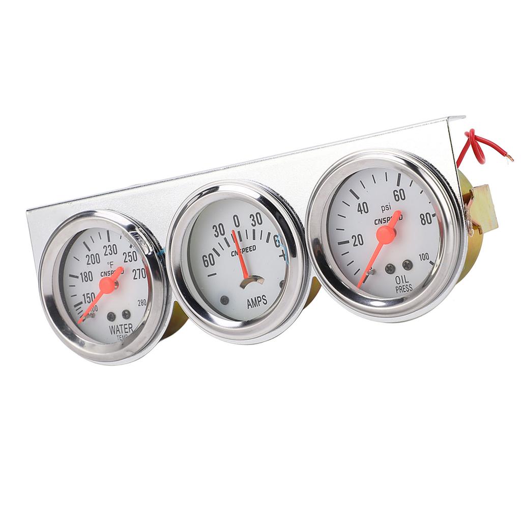 Universal 52mm Triple Gauge Kit Set 3 In 1 AMP Oil Pressure Water Temp Meter for Most 12V Vehicles