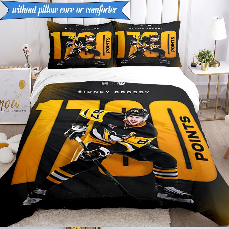 3PCS Pittsburgh Hockey Player Crosby Bedding Set,Including 1pc Duvet Cover And 2pcs Pillowcases Perfect for Bedroom, Dormitory, Fan Christmas gift