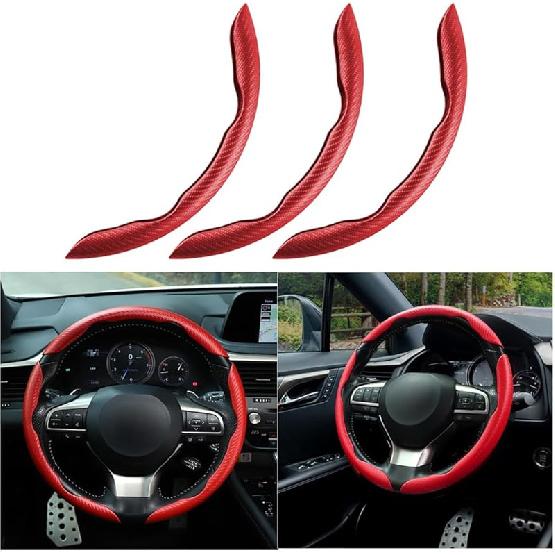 Mandark 3PCS Carbon Fiber Car Steering Wheel Cover, Anti-Skid Leather Vehicle Segmented Steer Wheel Protector, Auto Interior Protection Guard