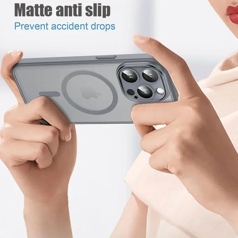 Для Magsafe Матовый прозрачный магнитный чехол для iPhone 15 14 Plus 13 12 11 Pro Max Защита объектива Беспроводная зарядка Ударопрочный чехол