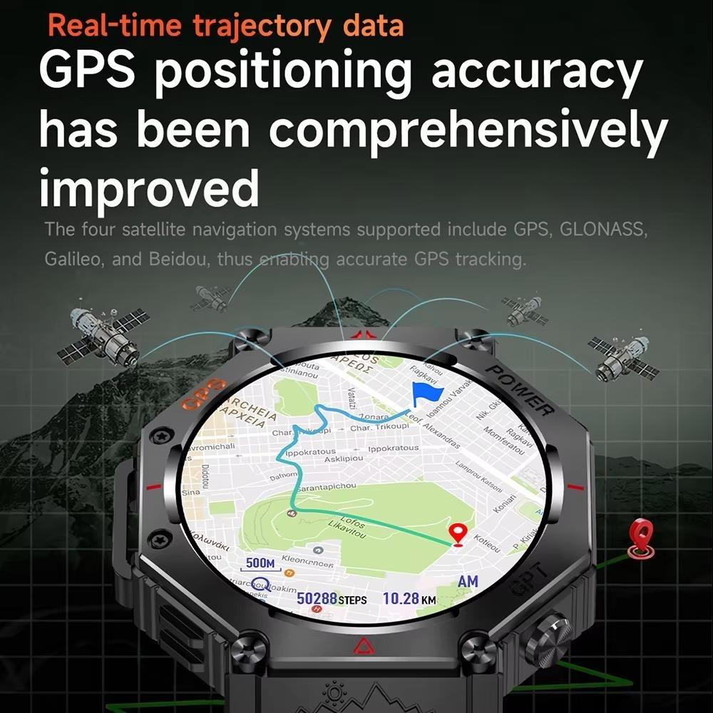 2026 Уличные спортивные умные часы GPS Встроенные двухдиапазонные GNSS Компас Водонепроницаемые Военный ИИ-помощник Спортивные умные часы Мужские Женские