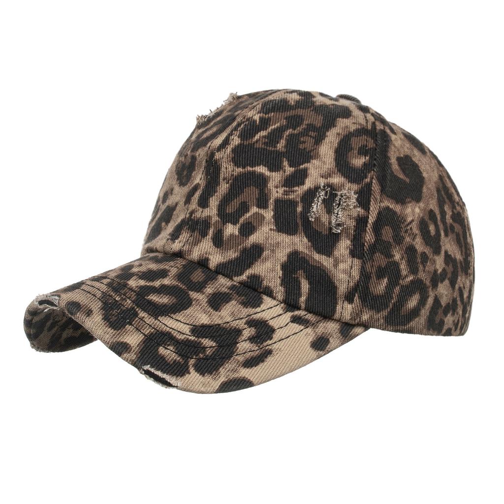Brown Large Leopard Print Cross Elastic Band Ponytail Baseball Cap Hair Band Cap