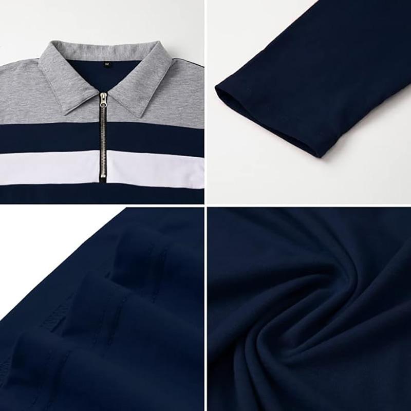 Мужские повседневные рубашки поло с длинным рукавом на молнии 1/4, мужская модная лоскутная эластичная хлопковая рубашка, тонкая осенне-весенняя рабочая футболка с воротником на открытом воздухе, евро размер