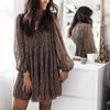 Women Fashion Loose V-Neck Pleated Skirt Long Sleeve Dress