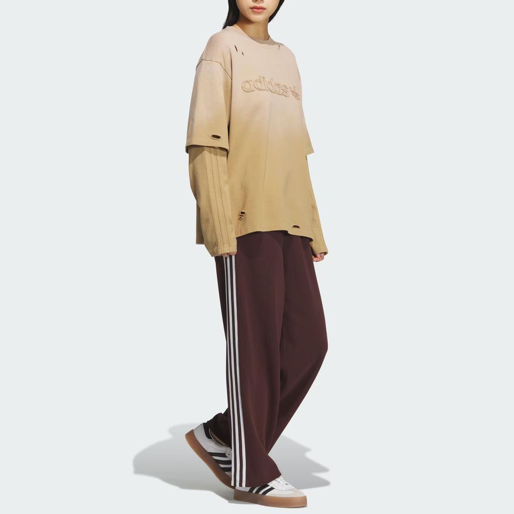 adidas Оригинальная спортивная футболка-пуловер с круглым вырезом 2 в 1 с длинным рукавом Женские топы KS8496