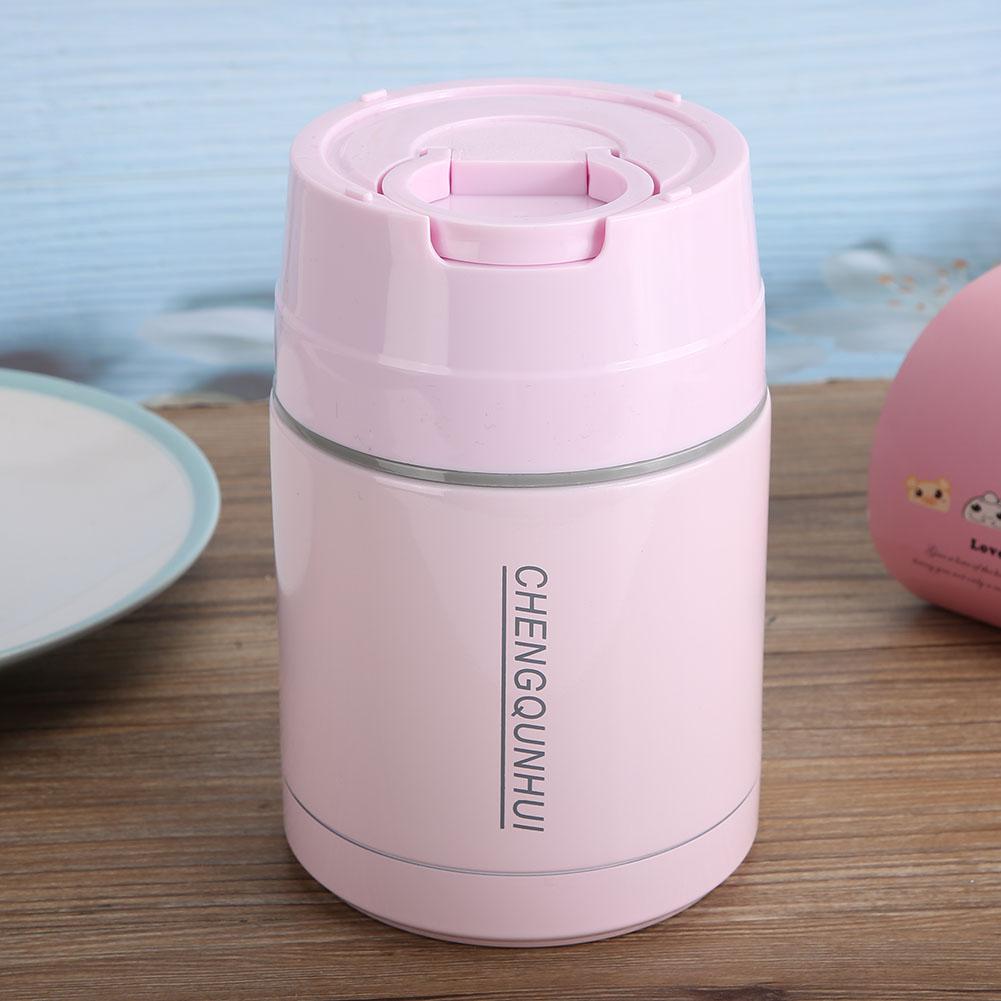 800ml Stainless Steel Portable Vacuum Thermal Cup Pot Lunch Box Insulated Food Container Pink