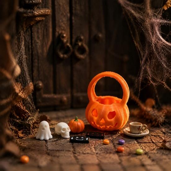 Настольное украшение на Хэллоуин, 3D-печатный миниатюрный набор украшений, 1:Декорации масштаба 1:12, Аксессуары для кукольного домика, Мини-тыква/Корзина/Призрак/Череп/Конфеты, Реквизит