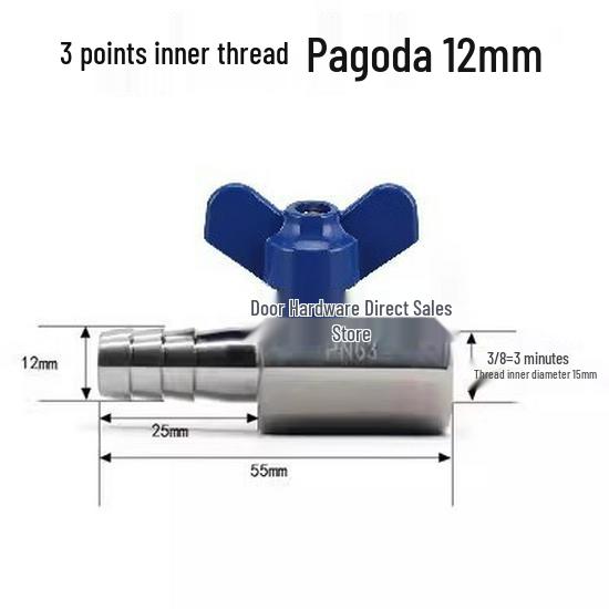304 Stainless Steel Mini Ball Valve with Butterfly Handle, Internal/External Threads, High Pressure, 4-Way Pagoda Tube Connector.