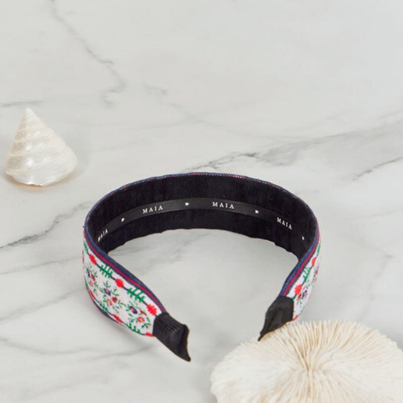 MAIA Зеленая жаккардовая повязка для волос с цветочным узором - Однотонная бело-зеленая