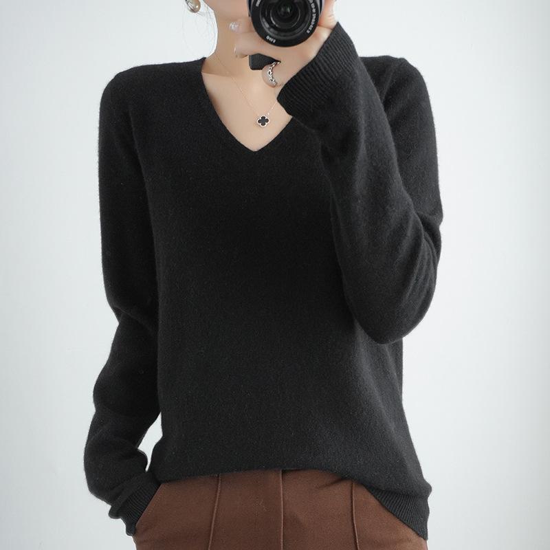 Женский уютный вязаный пуловер, кашемировый свитер, v-образный вырез, нечеткий тонкий свитер