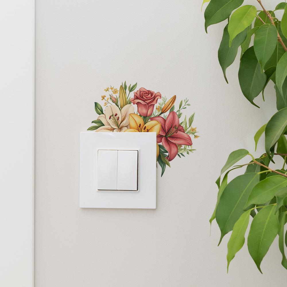 Нарисованные розы пионы спальня гостиная переключатель фон украшение настенные наклейки