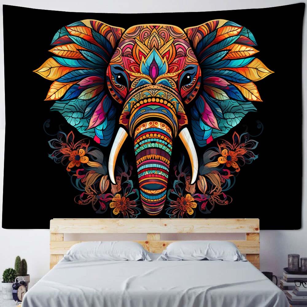 Psychedelic elephant tapestry Mandala pattern wall decoration Bohemian art beach towel travel blanket background cloth