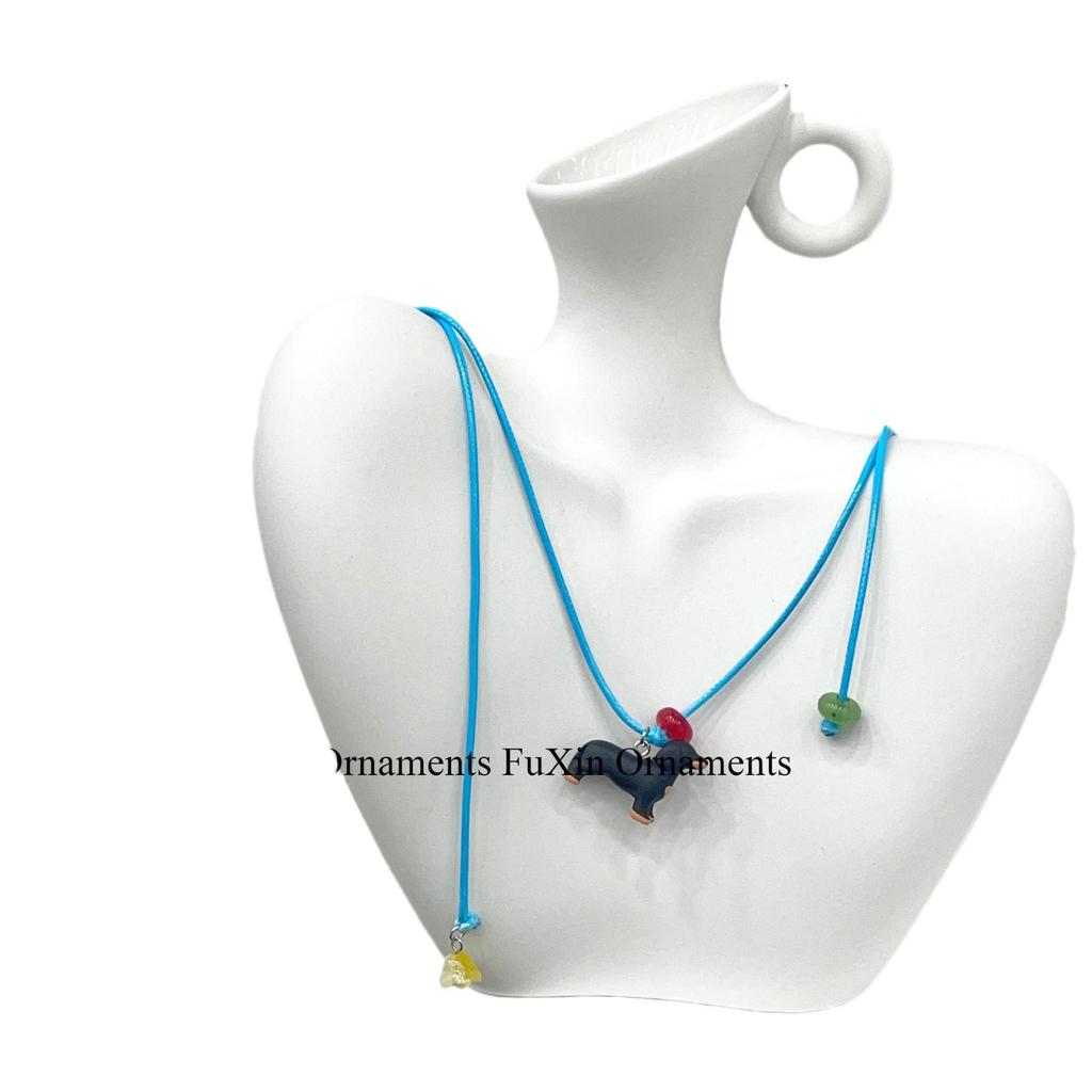 Charming Puppy Pendant Necklace - Versatile Leather Rope Long Clavicle Chain for Women