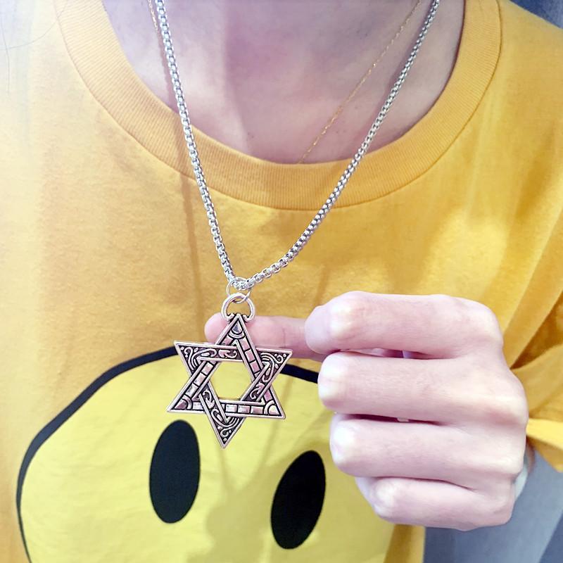 Шестиконечная звезда Давида, кулон, ожерелье, двустороннее ретро, ​​титановая сталь, ювелирные изделия в стиле панк для мужчин и мальчиков