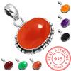 925 Sterling Silver Pendant Women Gemstone Handmade Jewelry Wedding Gift Amber Amethyst Black Onyx Carnelian Garnet Quartz Green Onyx Gold Stone