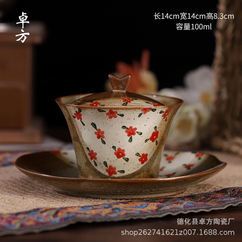 Чистый, расписанный вручную, небольшой цветочный чайный сервиз на дровах, ретро-подглазурный, чайный сервиз в китайском стиле кунг-фу, набор из чайника и чашки