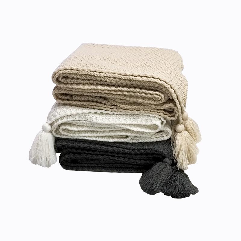 Nordic Knitted Tassel Wool Throw Blanket for Sofa or Office Naps