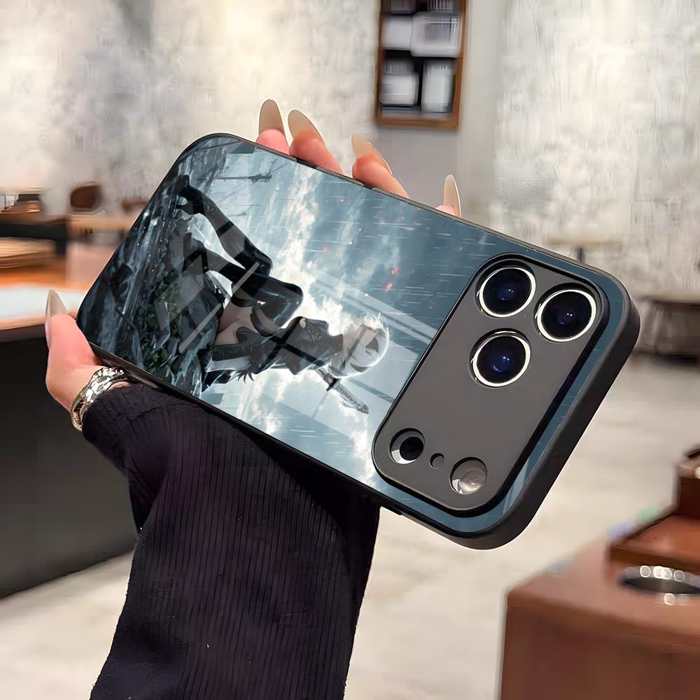 Чехол для телефона N-NieR A-Automata 2B Для iPhone 17 Air 16 E Pro Max 15 14 13 Mini 12 Pro 11 Max Plus Черная стеклянная крышка