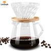 Glass Coffee Server Set for Drip Coffee Maker 300/600ml, Glass Coffee Maker with Glass Coffee Dripper/Filter and Bamboo Base